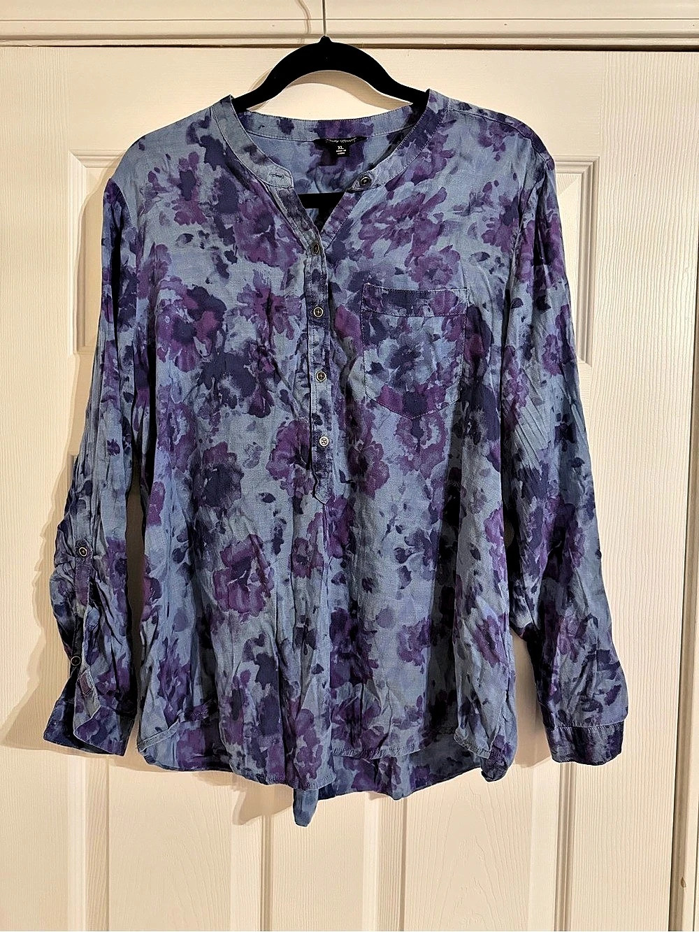 Lucky Brand Floral Blouse XL Purple Blue Button Front